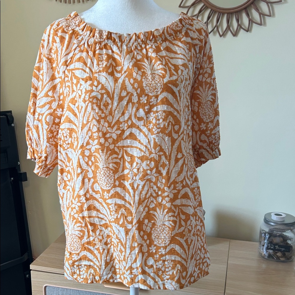 Market & Spruce Orange and White Blouse